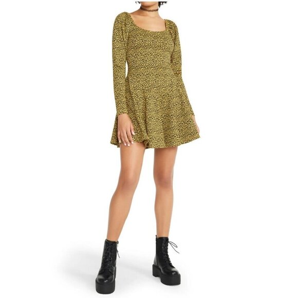 Betsey Johnson NWT Two-Tone Cheetah Print Mini Dress Yellow Size M - Picture 1 of 6
